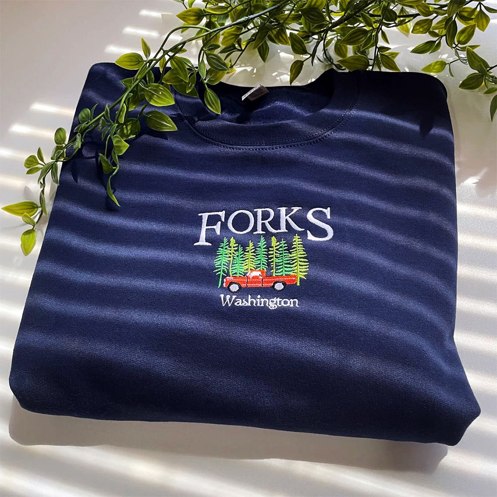 Forks Washingtonสไตล์วินเทจปักเสื้อUnisexฤดูใบไม้ร่วงหลวมผ้าฝ้ายหนาเสื้อ80S 90S Casual Pullover