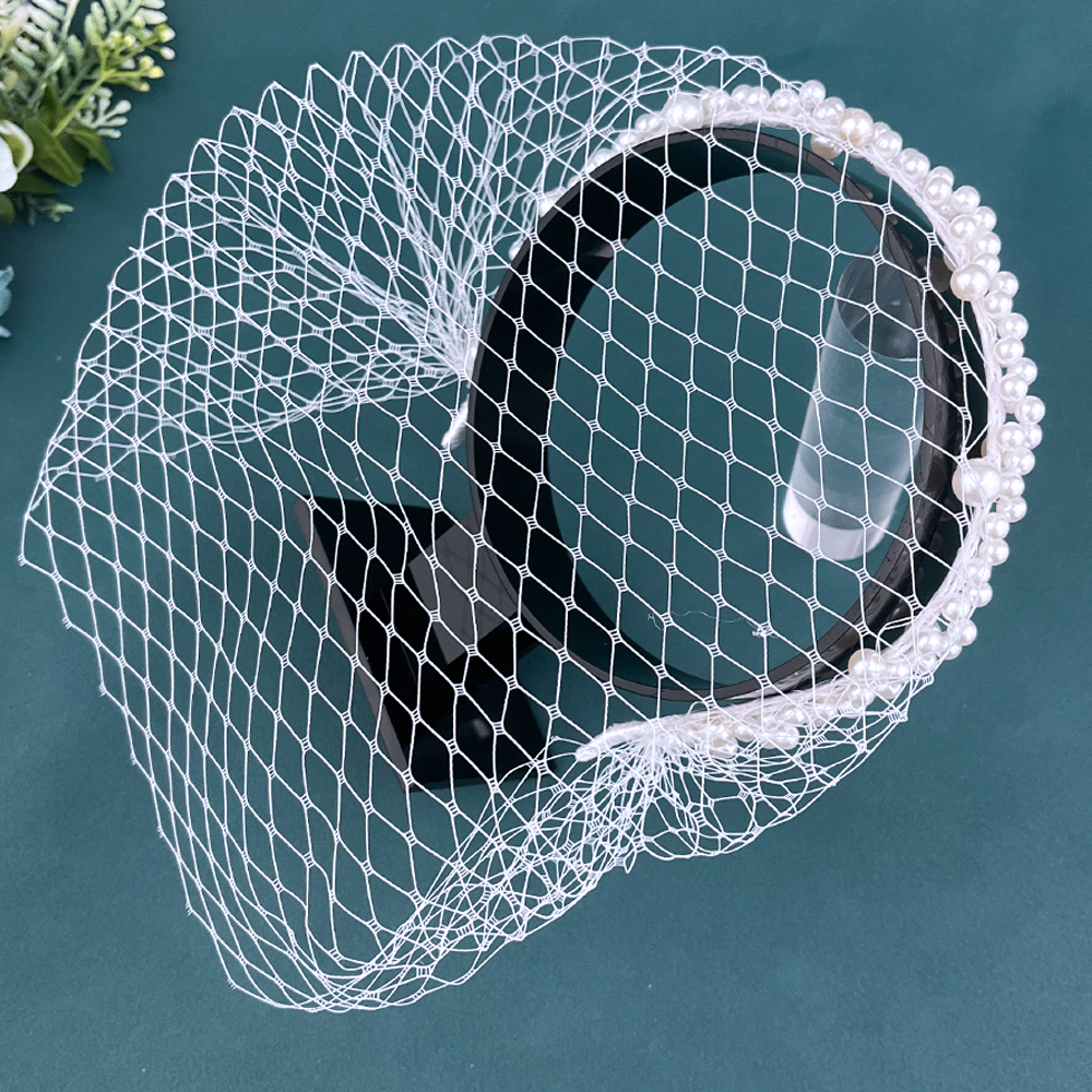 JM26 Тюлевая вуаль в клетку с жемчугом Свадебная вуаль в виде птичьей клетки с повязкой на голову Головной убор невесты Свадебные аксессуары Mariage