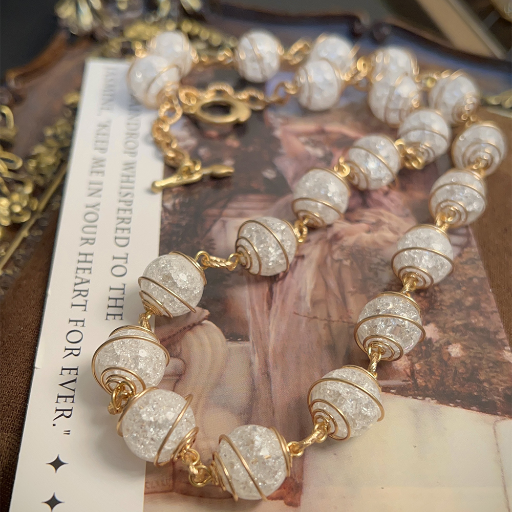 Винтажные темпераментные серьги из медной проволоки с стеклянными бусинами, ожерелье для женщин и девушек, подарок, искусственное колье, ювелирные изделия, оптовая продажа