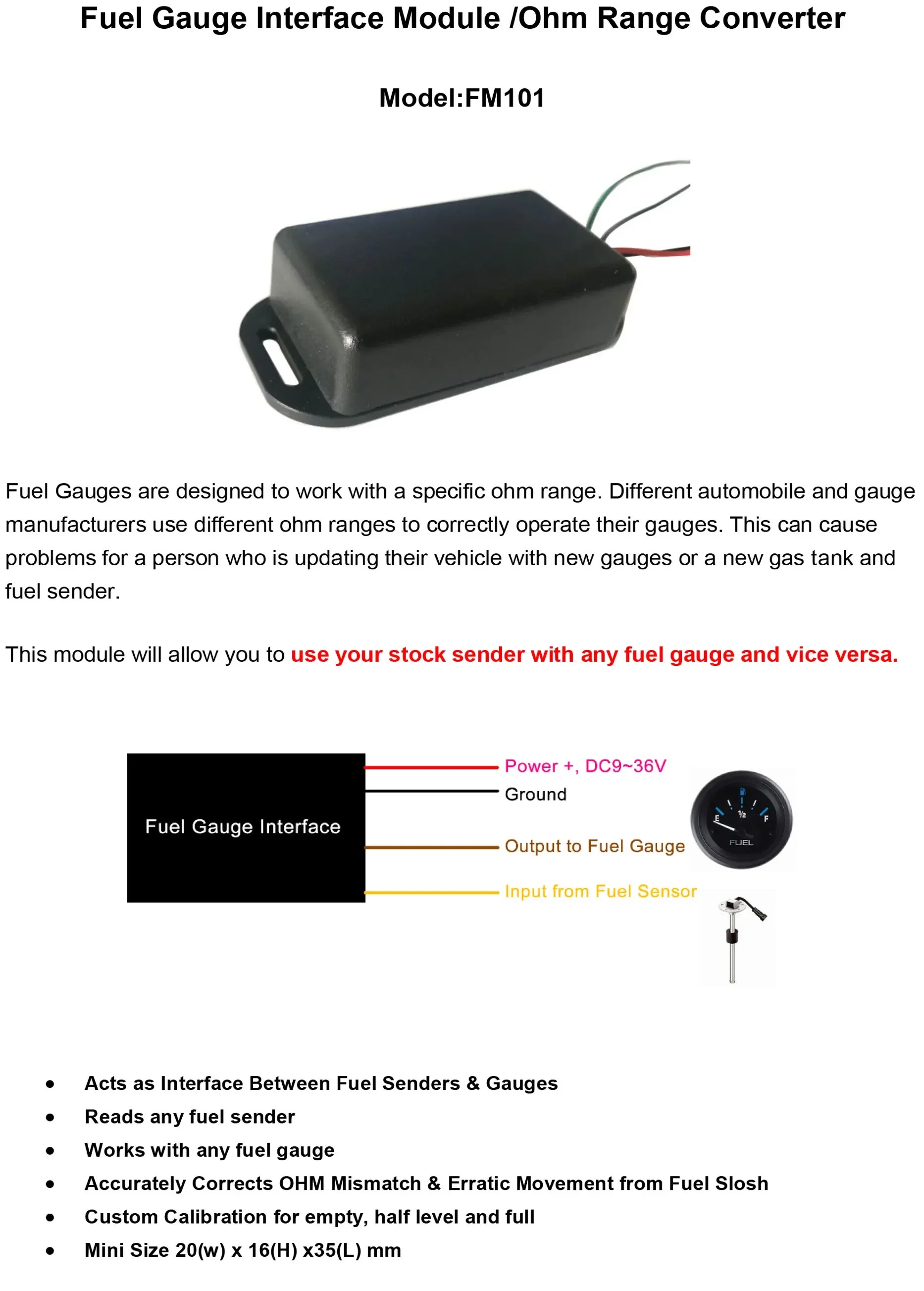 Conversor de alcance ohm, módulo de interface de medidor de combustível ohm190/240ohm, conversor de sinal de medidor de combustível, interface de tanque de combustível para qualquer medidor de combustível