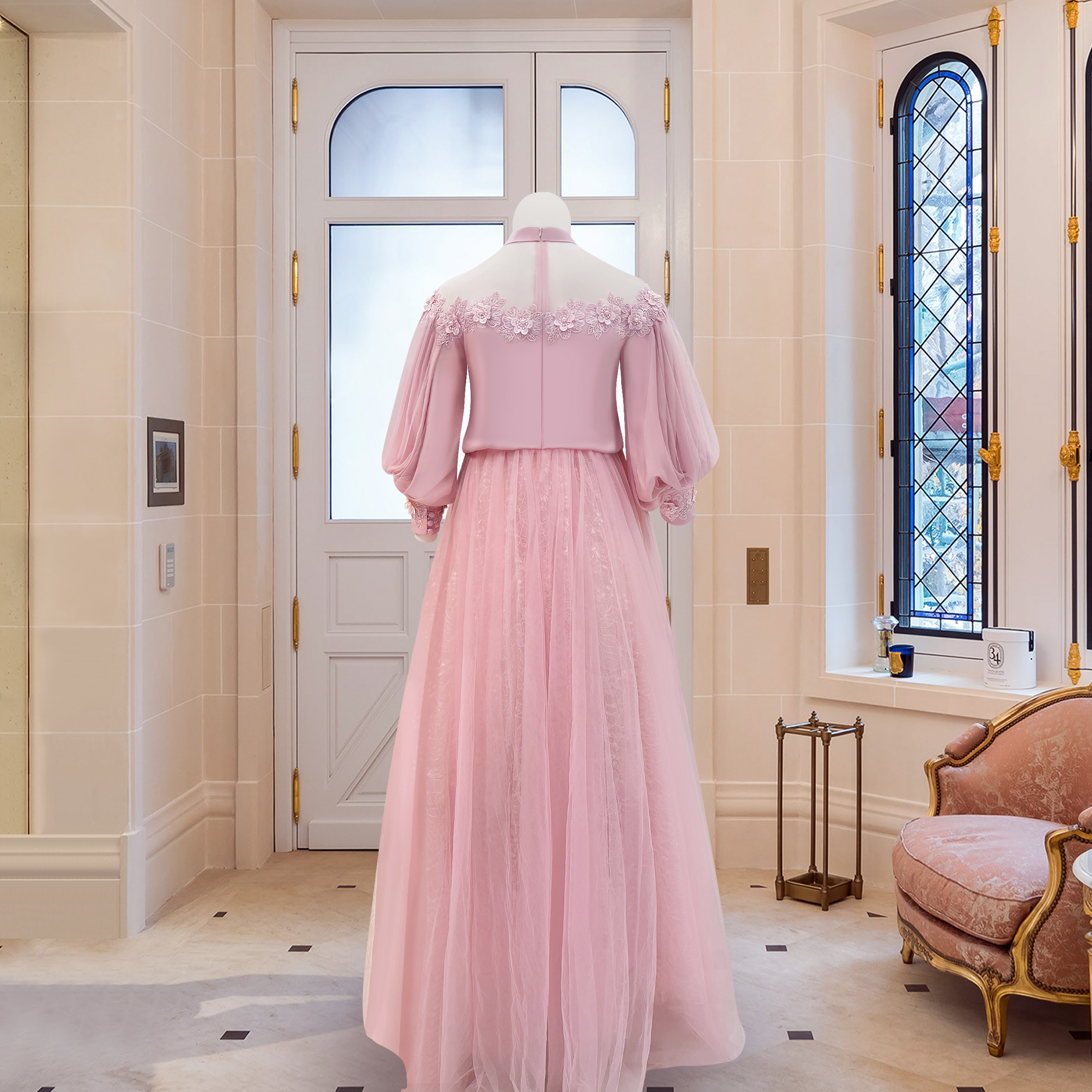 Vestido De Noiva De Puff Francês Rosa, Vestido De Bolo De Princesa De Luxo Leve