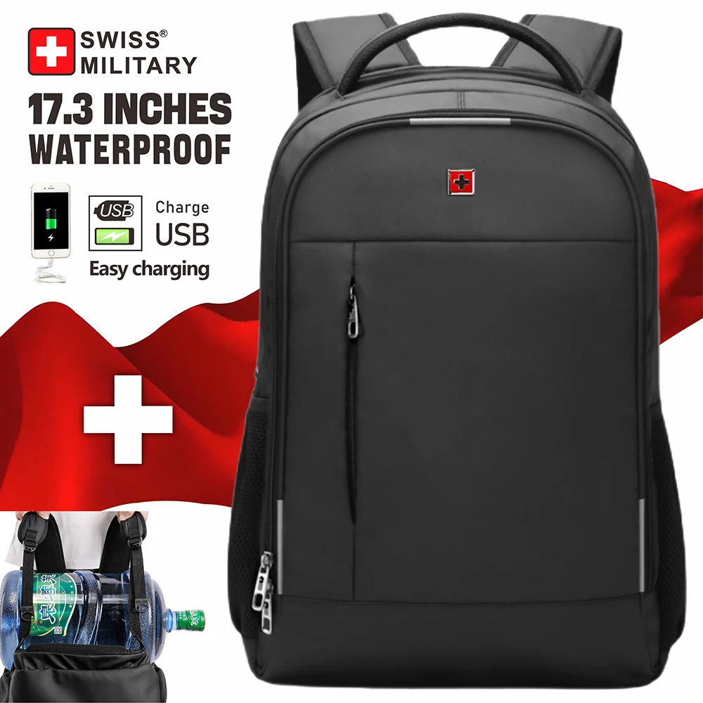 Mochila para ordenador portátil SWISS para hombre, bolsa USB antirrobo impermeable, Mochila escolar de moda de gran capacidad, Mochila de viaje, Mochila