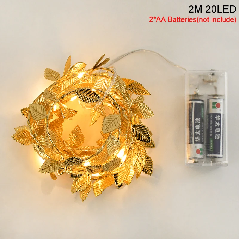 2M 20LED Foglie dorate String Lucine per la decorazione della festa di compleanno di nozze Giardino domestico Pianta artificiale Ghirlanda di luce di vite
