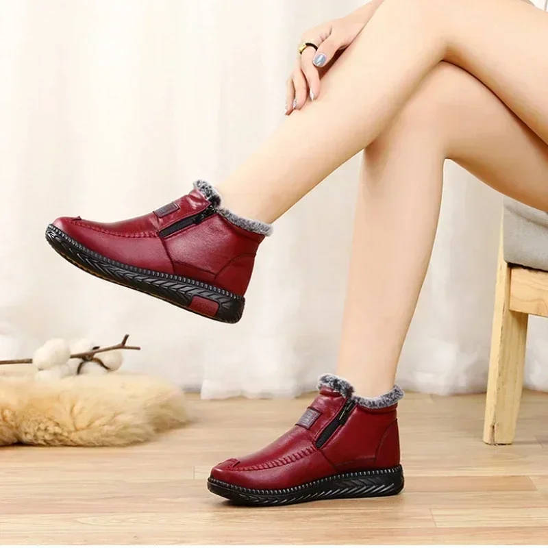 Botas de Mujer 20224, zapatos de felpa para Mujer, Botas de nieve antideslizantes para Mujer, zapatos de cuero de algodón para invierno, botines informales, Botas para Mujer