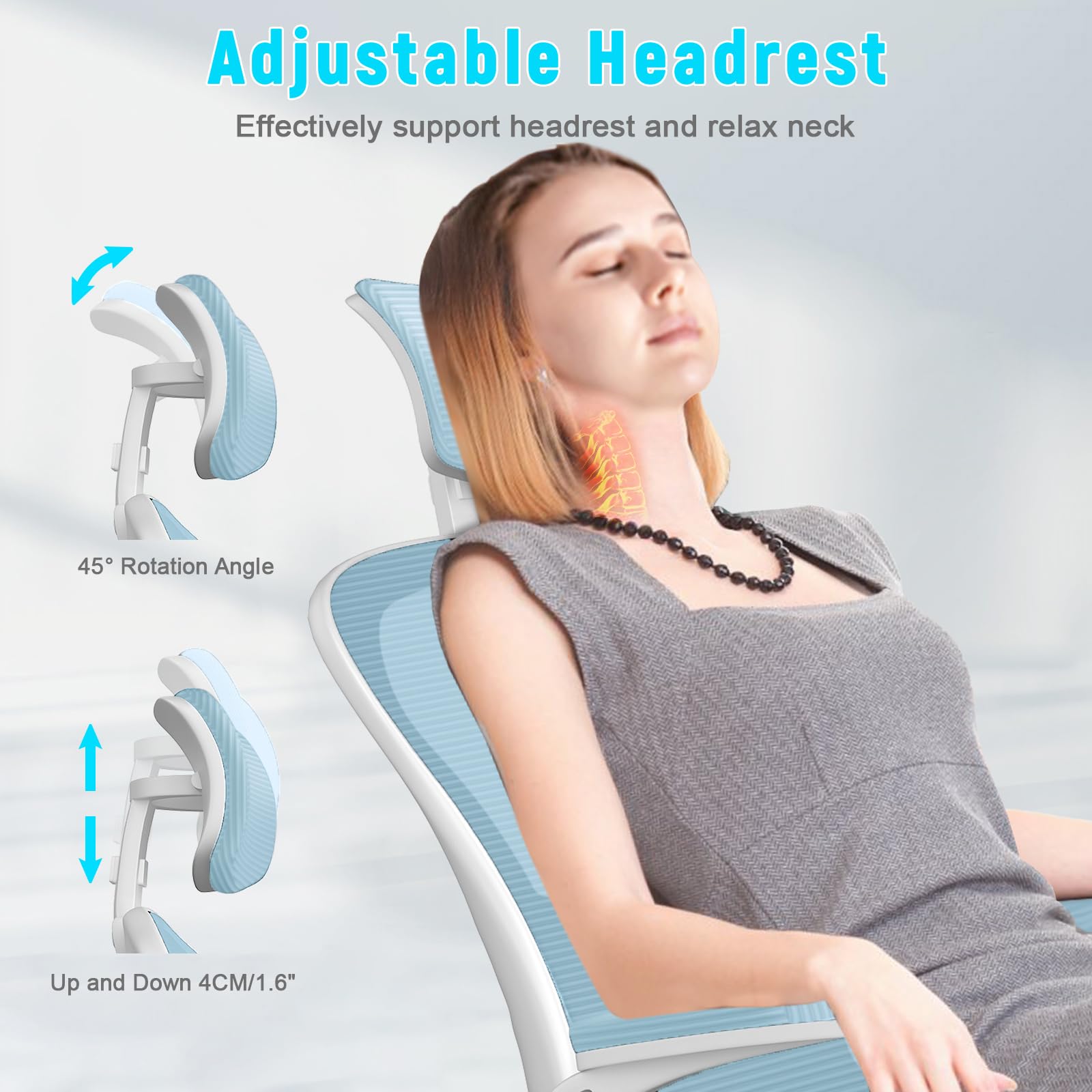 Ergonomische Bureaustoel, Bureaustoel Met Verstelbare Hoofdsteun En Lendensteun Draaibare Bureaustoel Voor Thuiskantoor