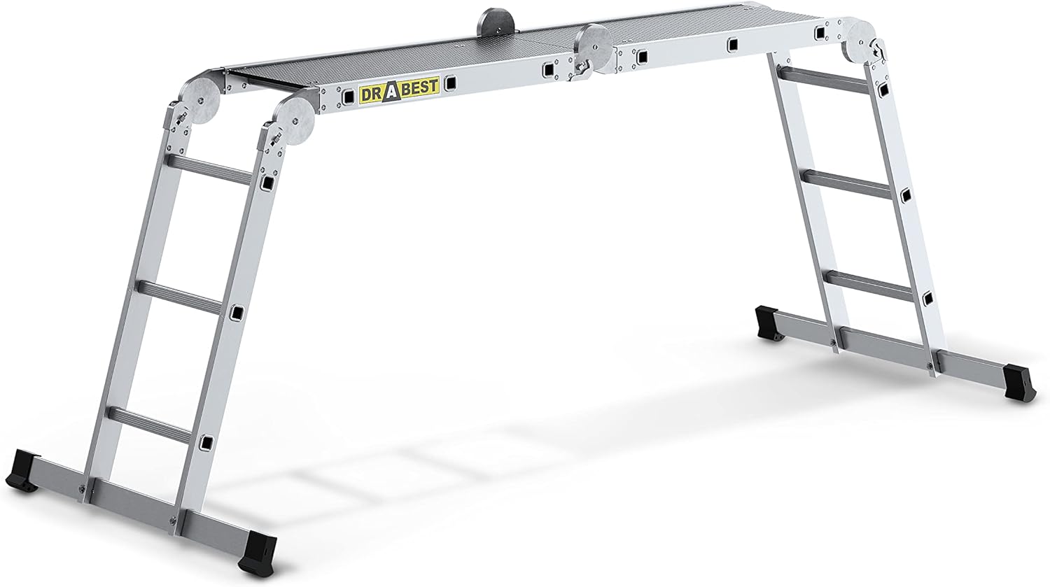 4-In-1 Aluminium Ladder: Trapladder, Schuifladder, Steiger Met Platform. 3.45 M Lang, 4.34 M Werkhoogte, 4X3 Sporten.