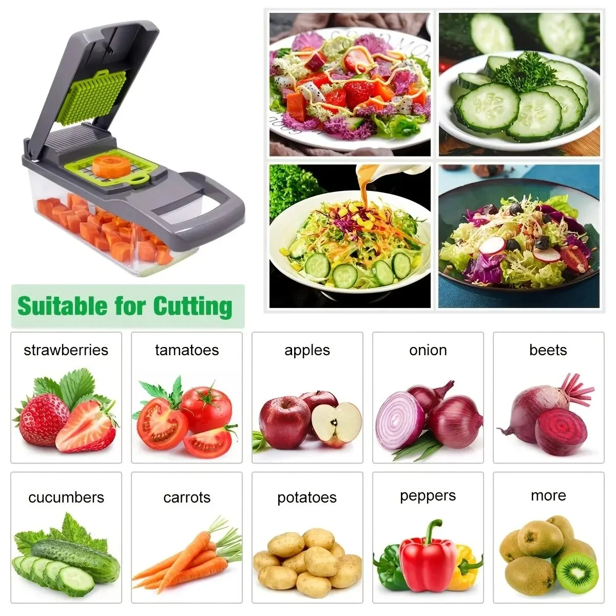 16 pçs/set picador de legumes cebola chopper lidar com grelha de alimentos chopper cozinha vegetal slicer corte batata triturador