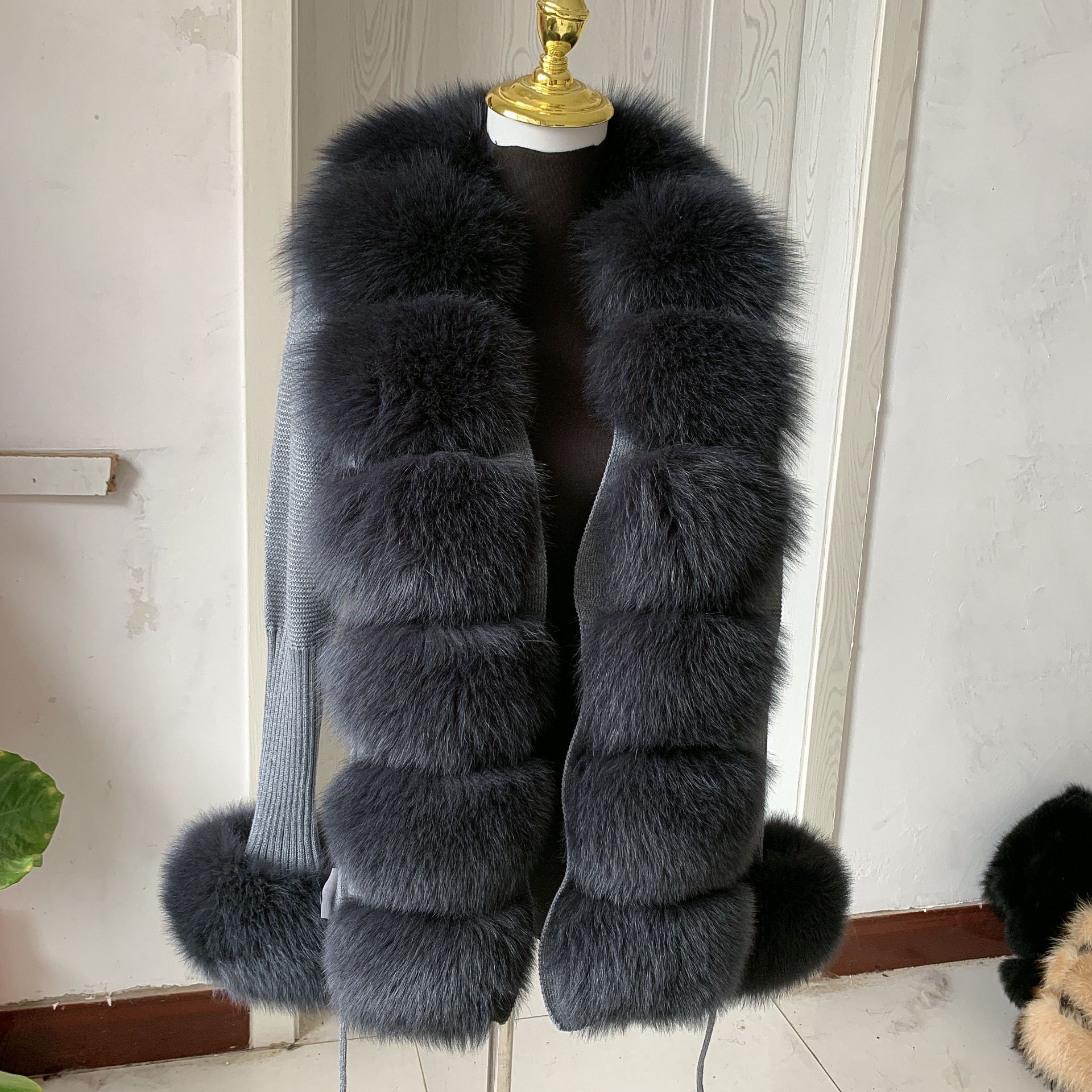 Dames lente en herfst trui vest jas met echte vossenbontkraag echt vossenbont jas natuurlijk vossenbont damesjas