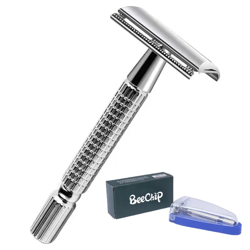 Manual Shaver For Men Hand Razor Holder Metal Shaver Box with Blade Double Layer Blade No Skin Damage Enclosed Cutter Head