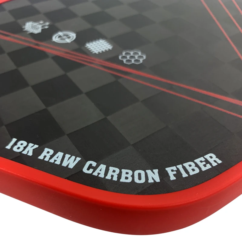 Superficie termoforméa de fibra de carbono cruda de 18K para girar y controlar bordes inyectados de espuma paleta de Pickleball de cuerpo ancho