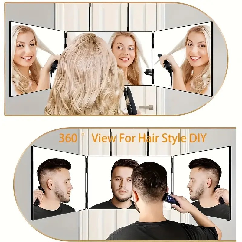 Espejo de maquillaje triple montado en la pared, espejo de estilo portátil para viajes, dormitorio, baño, accesorios de herramientas de corte de pelo DIY