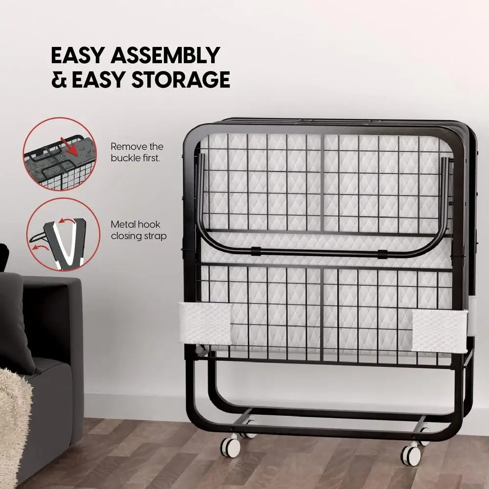 Foldable Guest Bed with 5 Inch Memory Foam Mattress Portable Rollaway Frame Durable Metal Construction Space Saving Design