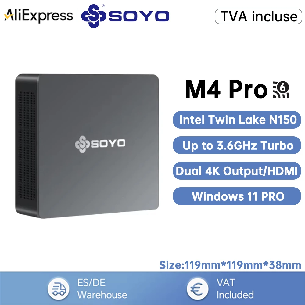 SOYO M4 PRO Mini PC Intel Alder Lake N150 Windows 11 Pro Mini PC 16GB DDR4 512GB PCIe M.2 SSD WiFi 6 BT5.2 Computer Desktop