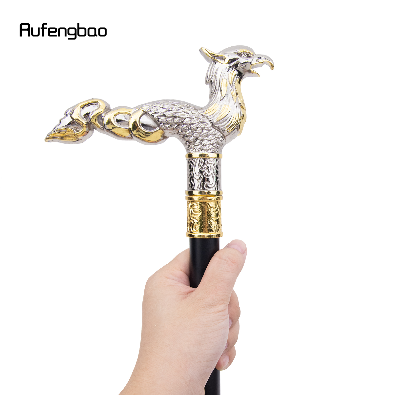 Bastão de cauda longa para cavalheiro, botão crosier luxuoso, fênix branca dourada, bengala, 94cm