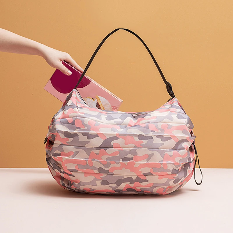 Bolsas de compras plegables con asa, bolsos de viaje portátiles de camuflaje, bolsa de compras de gran capacidad, 1 ud.