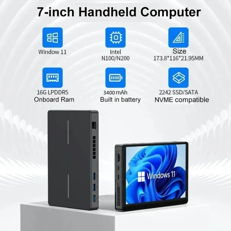 N200 Tablet Computer 7 inch Alder Lake N200 Mini PC Windows 11 DDR5 Touch Screen  WiFi6 BT5.2 Desktop Pocket  HTPC HDMI Type-C