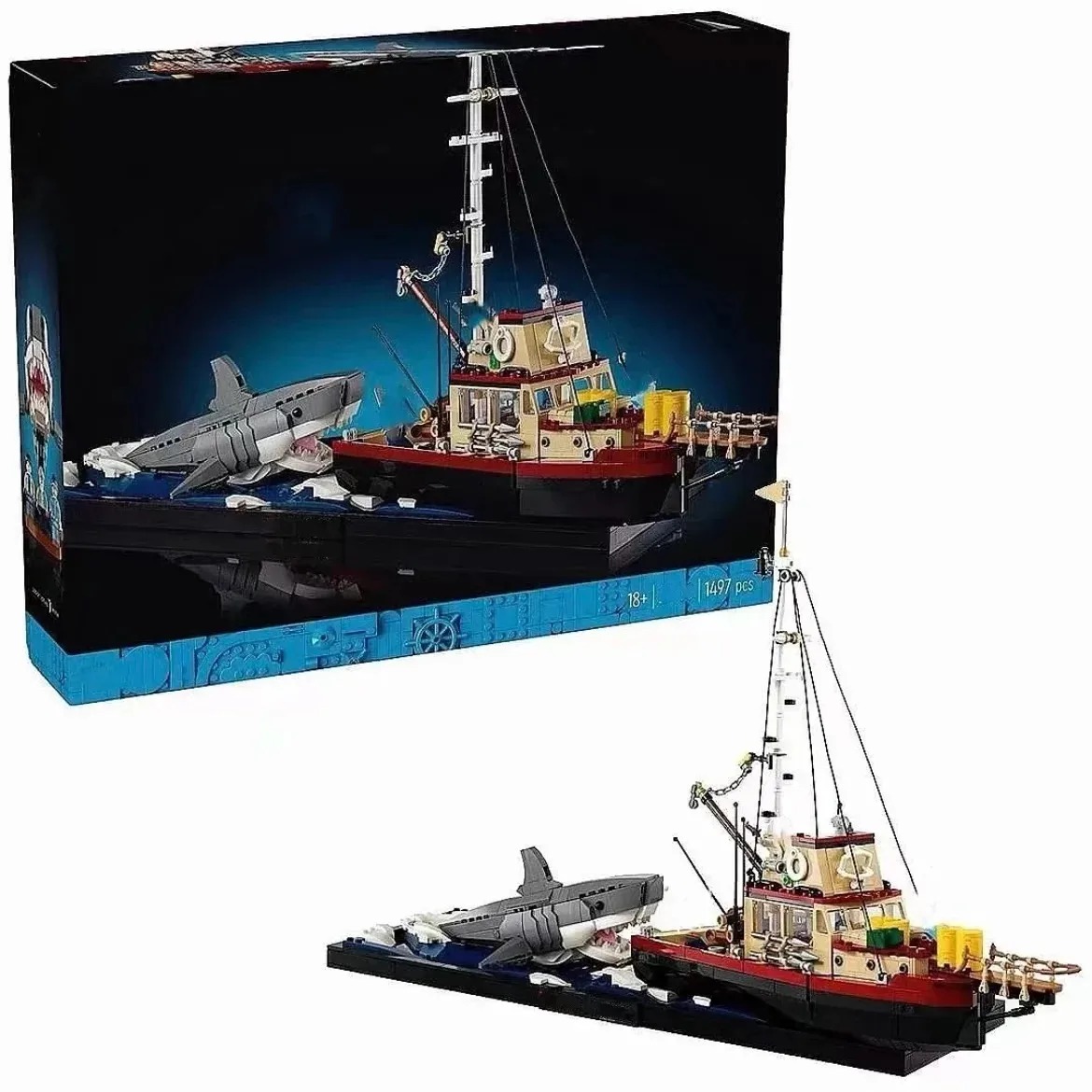 Miniso Disney Legoing 21350 Kaken Diorama Boot Haai Piratenschip Bouwstenen Vissersboot Model Bricks Speelgoed Cadeau Voor Kid