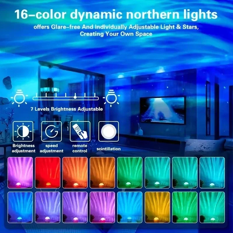 USB Powered Ocean Wave Projector Night Light 16 Colors Aura Aurora Glowing Lamp Home Bar Restaurant Underwater Light Decoration