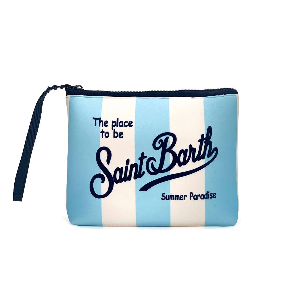 S-Saint B-Barth ลาย Zip-up กระเป๋าคลัทช์ Neoprene กระเป๋าผู้หญิง Neoprene กระเป๋าเครื่องสําอาง Unisex Neoprene แต่งหน้ากระเป๋า