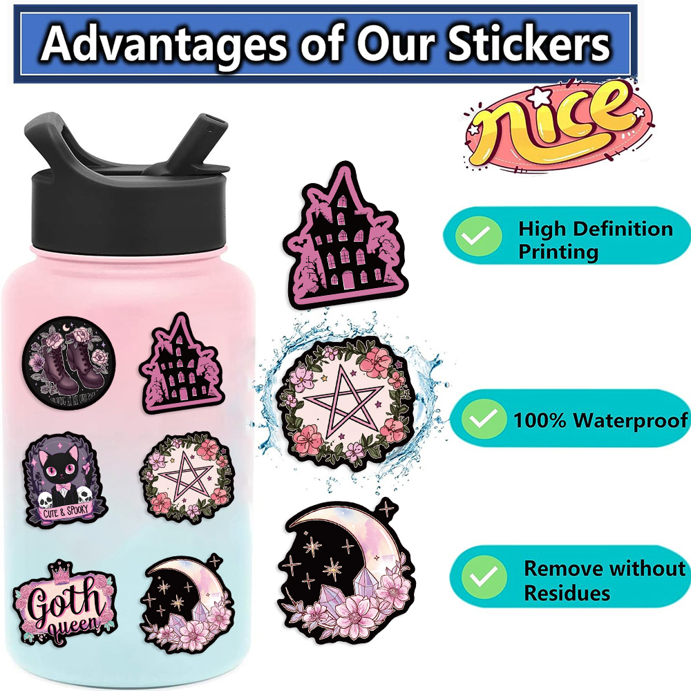 50 Uds. De pegatinas de grafiti de calavera gótica rosa fresco, pegatinas góticas de PVC impermeables para equipaje y álbum de recortes DIY