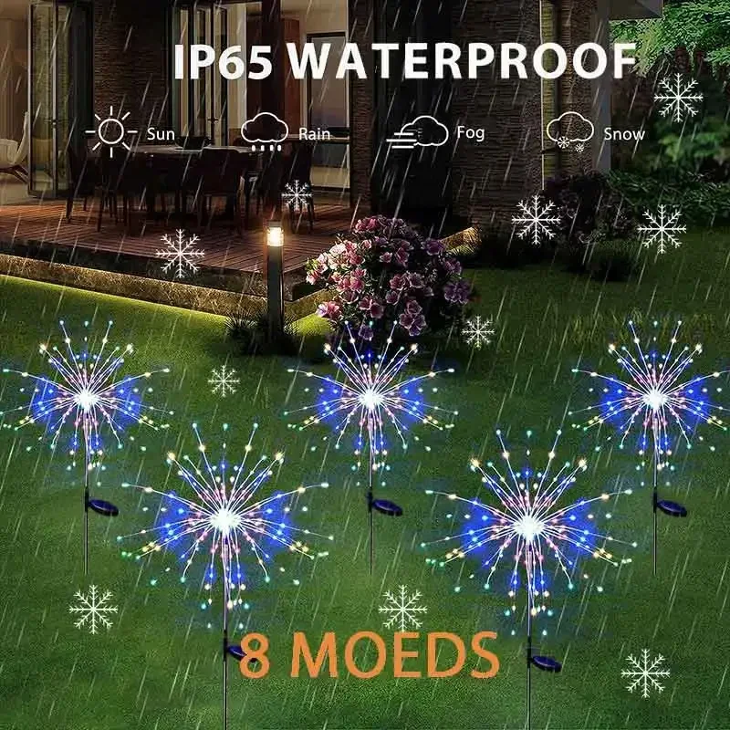 LED Solarne Lampki Fajerwerki Dekoracja Ogrodowa Lampki Świąteczne Wodoodporne Zewnętrzne Lampki Trawnikowe w Kształcie Mniszka Lekarskiego na Patio Dekoracja Ogrodu