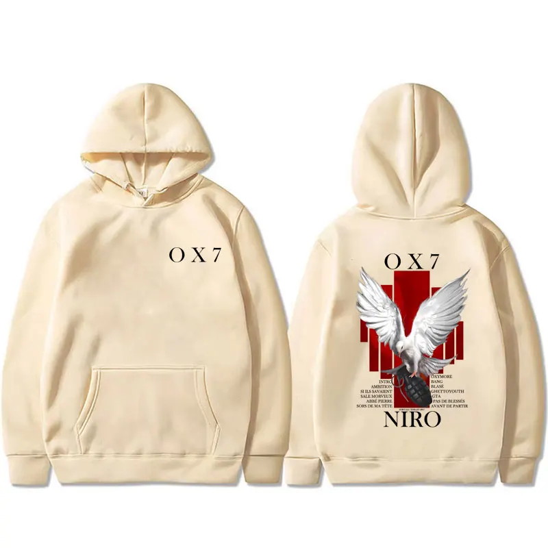 Sudadera con capucha gráfica de rapero Niro OX7 para hombre, moda hip-hop, sudadera con capucha de música pop, sudadera deportiva informal Vintage