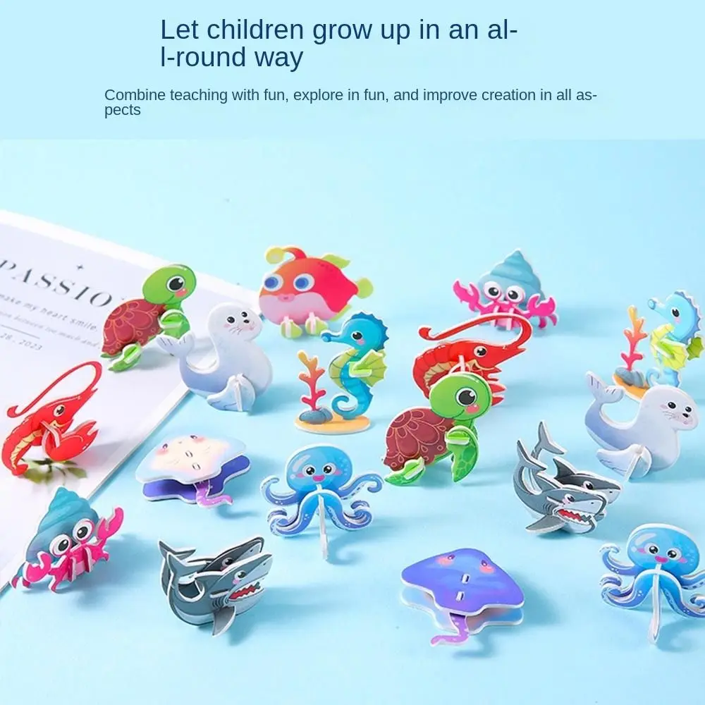10pcs Funny 3D Sea Animals Paper Jigsaw Puzzles Cognitive Jigsaw Puzzle Children's Three-dimensional Puzzles Kids Learning Toy