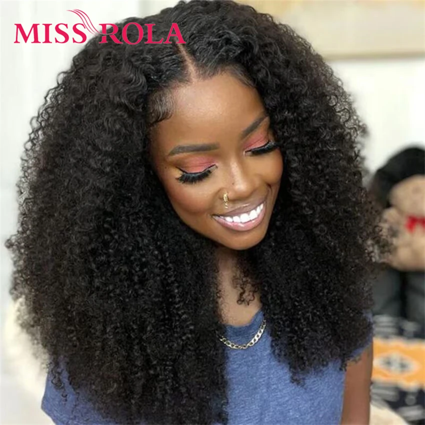 Miss Rola-Afro Kinky Curly Lace Front Wig, Perucas de Cabelo Humano, Densidade 180%, Brasileiro, Cabelo Remy Pré Arrancado, 13x4
