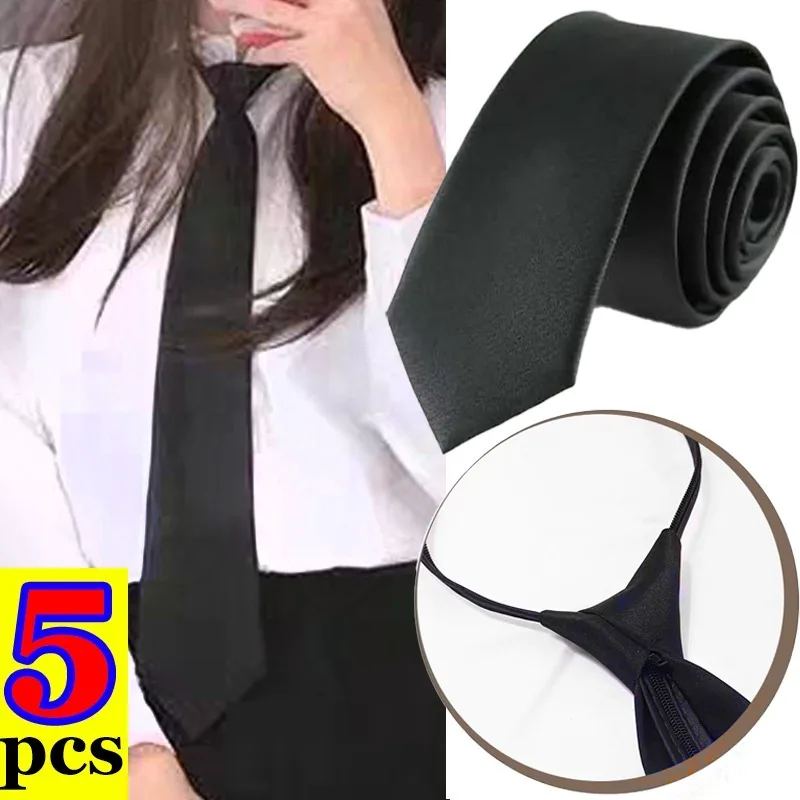 Zipper Tightening College Ties Black Women Men School All-match Necktie Korean Unisex Suit Shirts Neck Accessories Rapid Cravat
