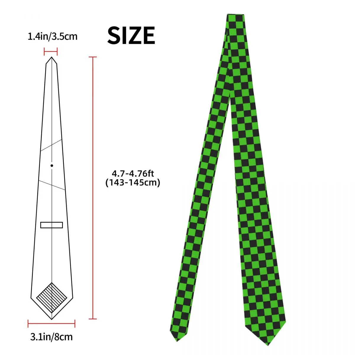 Custom Checkered Pattern เนคไทผู้ชาย Mens Suit Tie สีเขียวสีดํา Checkerboard สําหรับวันขอบคุณพระเจ้า