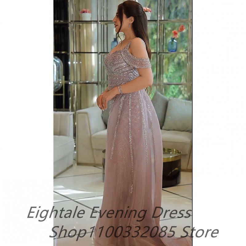 Blush Pink Mermaid Shinning Off Shoulder Evening Dress Wedding Long Luxury Sequin Formal Prom Dress Dubai Party Gown Customized