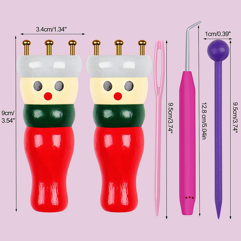 Herramienta de tejer francesa, conjunto de Dolly de madera para hacer pulseras, carrete, telar, juguete, 2 paquetes