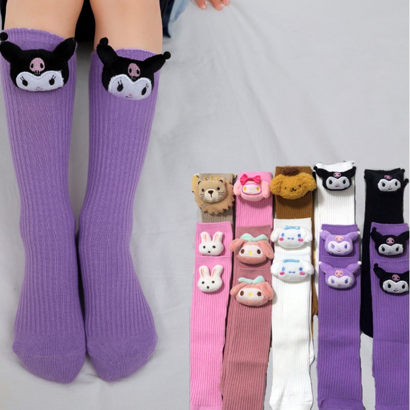 Calzini lunghi al ginocchio Lolita stile college Jk per ragazze carine per bambini Anime Kuromi Melody Cinnamorol Calzini alti al ginocchio