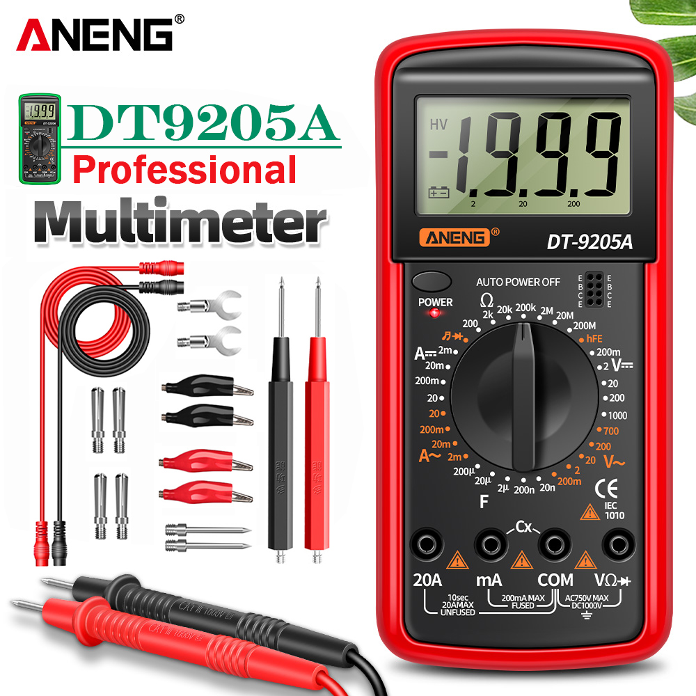 ANENG DT9205A デジタルプロフェッショナルマルチメータ AC/DC 電圧電流テスト容量 NCV 抵抗オーム電気テストメーターも