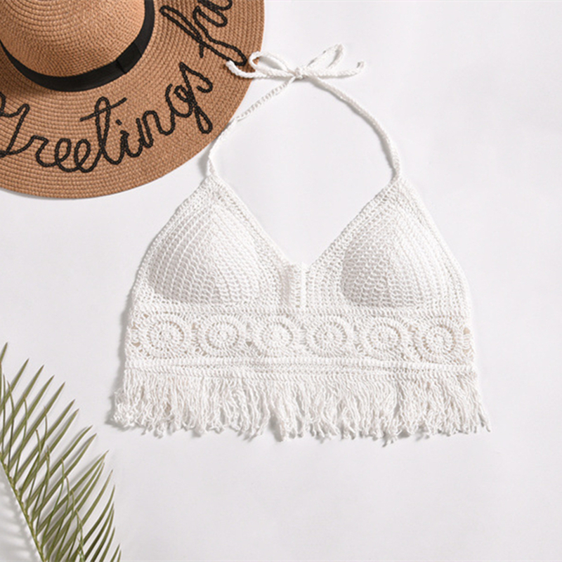 Maillot de bain sexy pour femmes, caraco dos nu, col licou, amissié, crochet, tricot, style boho, glaçure, crop top, précieux, vêtements de plage