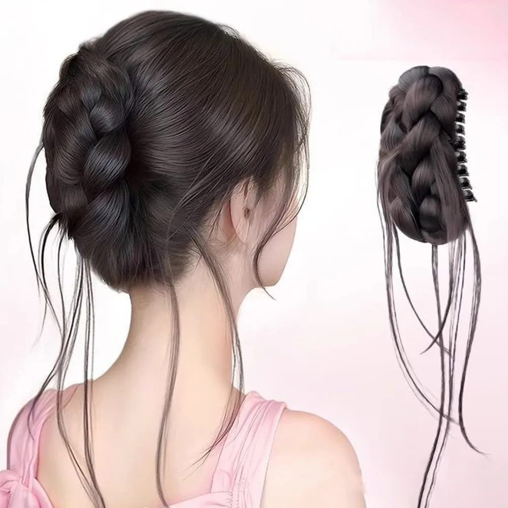 Peruca sintética com clipe de cabeça de coque torcido, elegante, barba de dragão, caveira alta, fofa, flor natural, cabeça de botão, estilo de cabelo enrolado