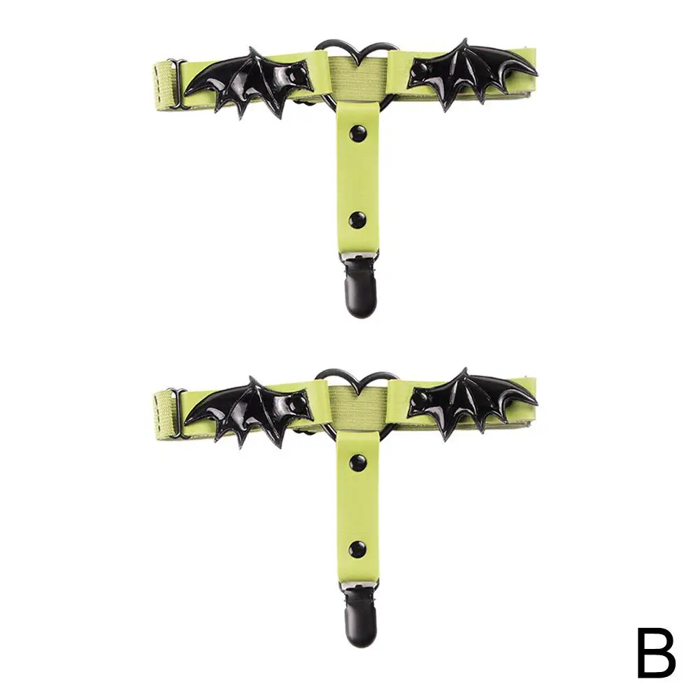 1 คู่ผู้หญิง Gothic Heart Shape ต้นขา Garter ค้างคาว Punk Wing ไนท์คลับขาถุงน่องคลิป Party Chain Garter ขาเข็มขัด Anti F4d7