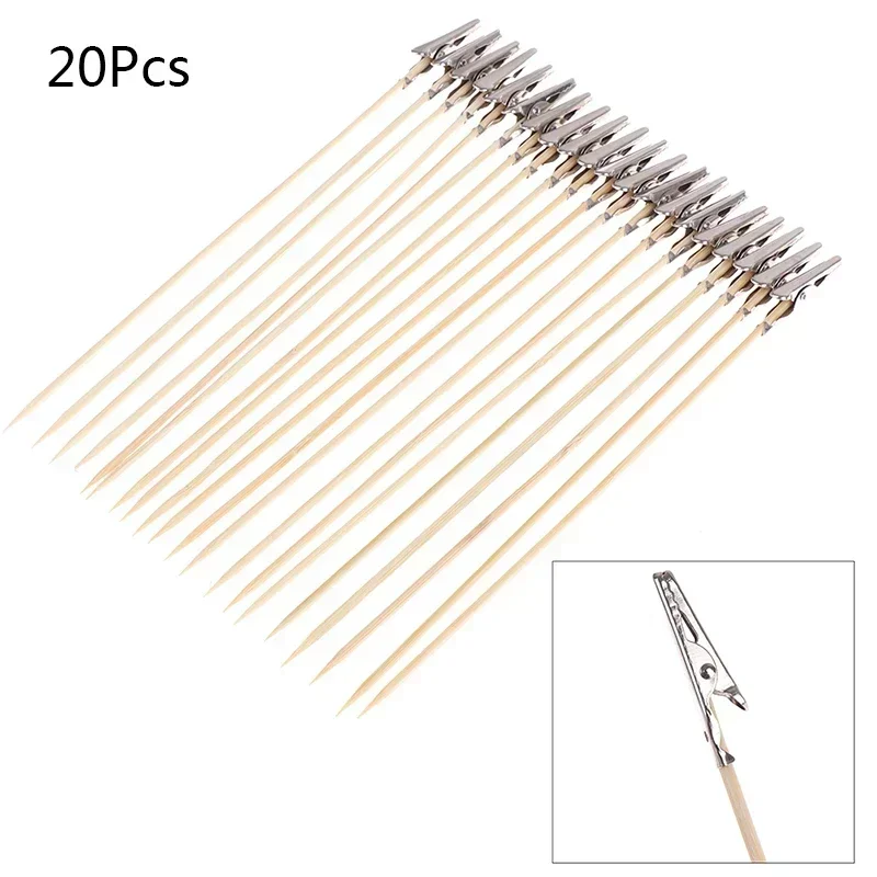 Soporte de pintura de madera y Metal, herramienta de modelado de palo con Clip de cocodrilo para pieza de modelo de aerógrafo, 20 piezas