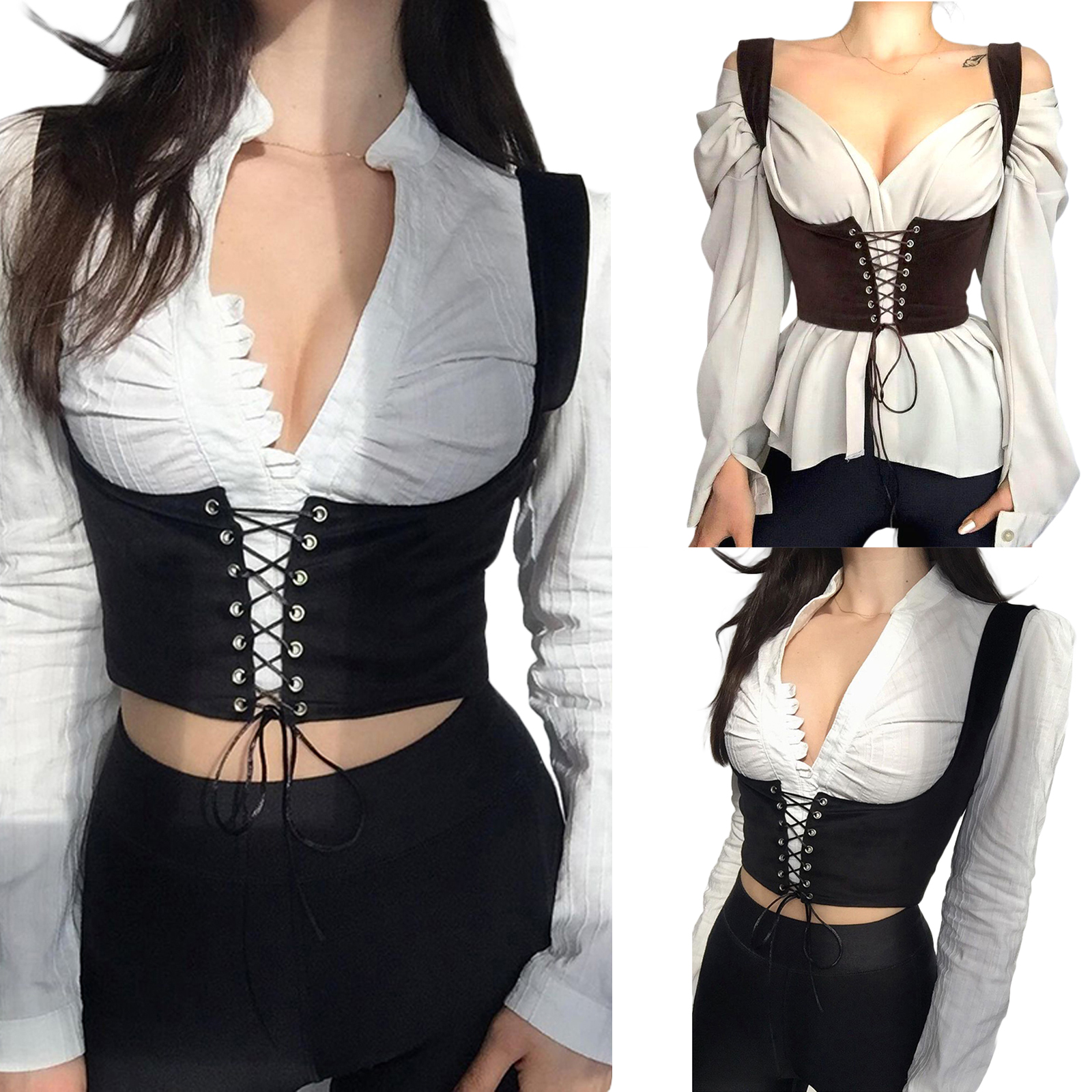 Vintage damski gorset gorset pod biustem sznurowane krótkie bluzki z szelkami kamizelka na ramiączkach talia Bodyshaper Tank Cummerbunds Y2K