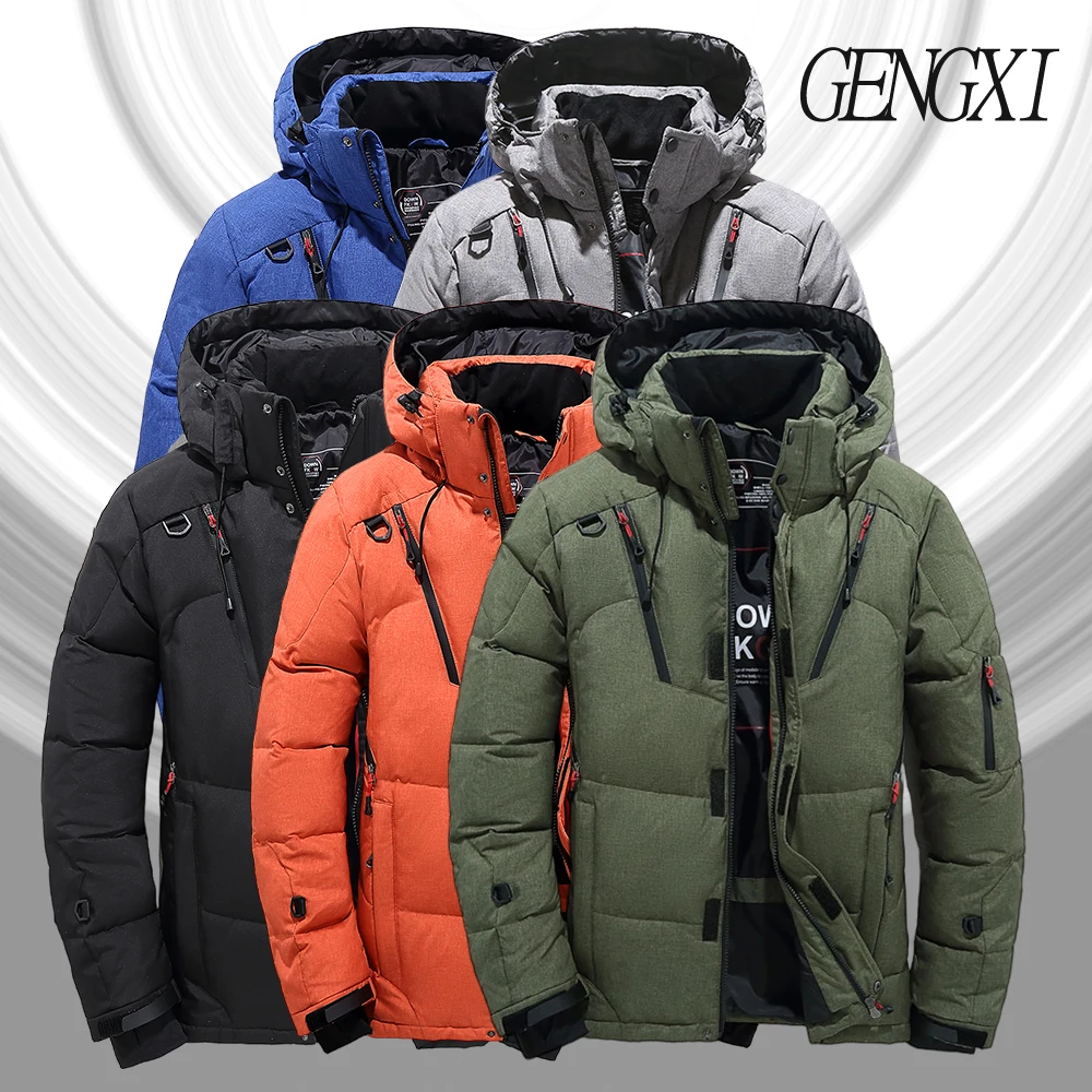 Herren Outdoor Leichte Warme Daunenjacke mit abnehmbarem Kragen Winter Neuankömmling Lässige Mode Multi-Pocket Workwear Daunenmantel