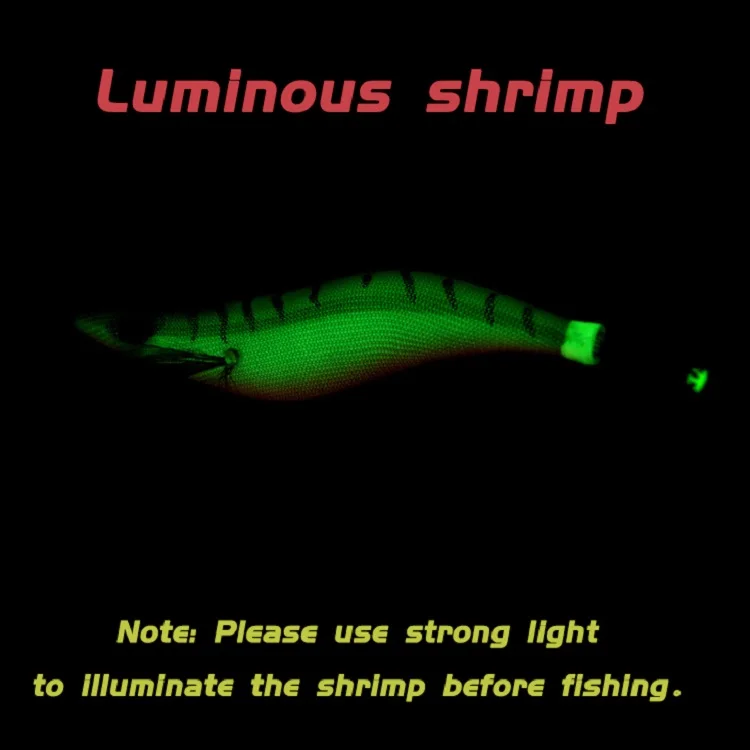 10PCS with Shrimp Bag 3D Printing 2.5 3.0 3.5  Hook Luminous Squid Jig Fishing Wood Shrimp Lure Squid Cuttlefish Jigs Lures
