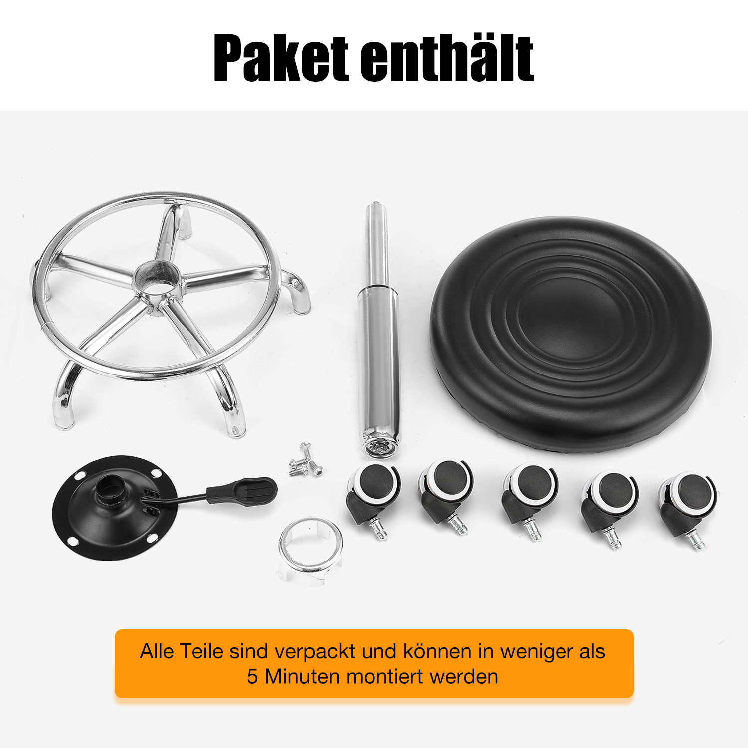 Rollhocker Arbeitshocker Drehhocker Höhenverstellbar 360° Drehbar Bürohocker Drehhocker für Büro Salon Massage Spa( Schwarz )