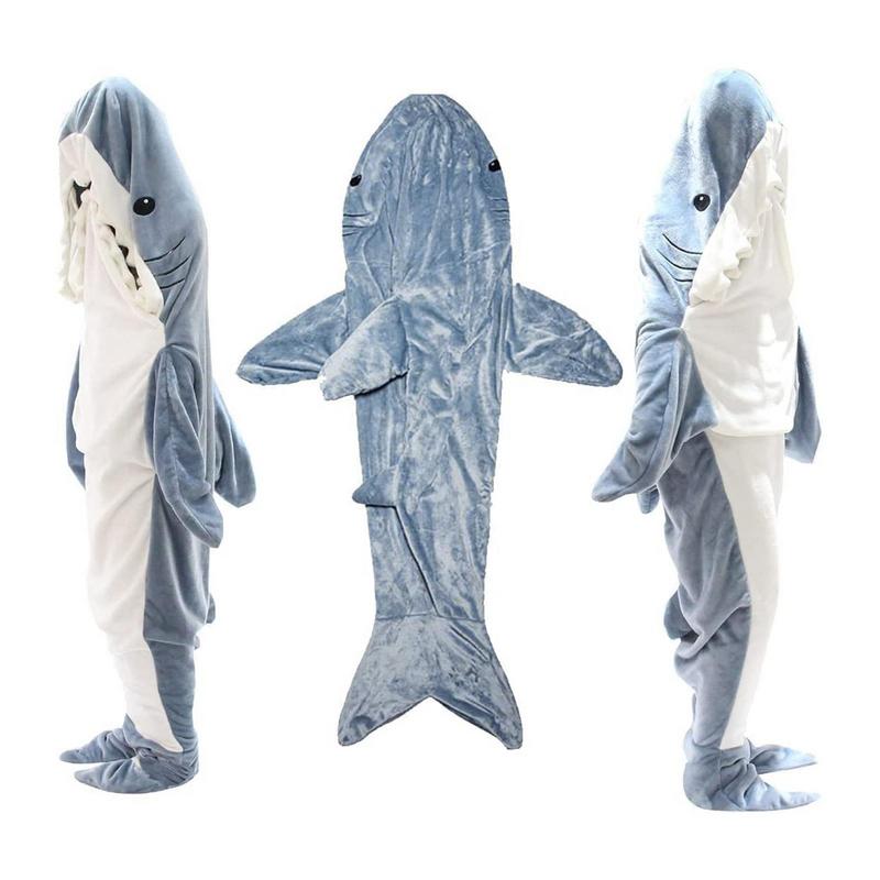 Tubarão dos desenhos animados saco de dormir pijamas escritório nap tubarão cobertor karakal conjuntos de pijama tecido sereia xale cobertor para presente de natal