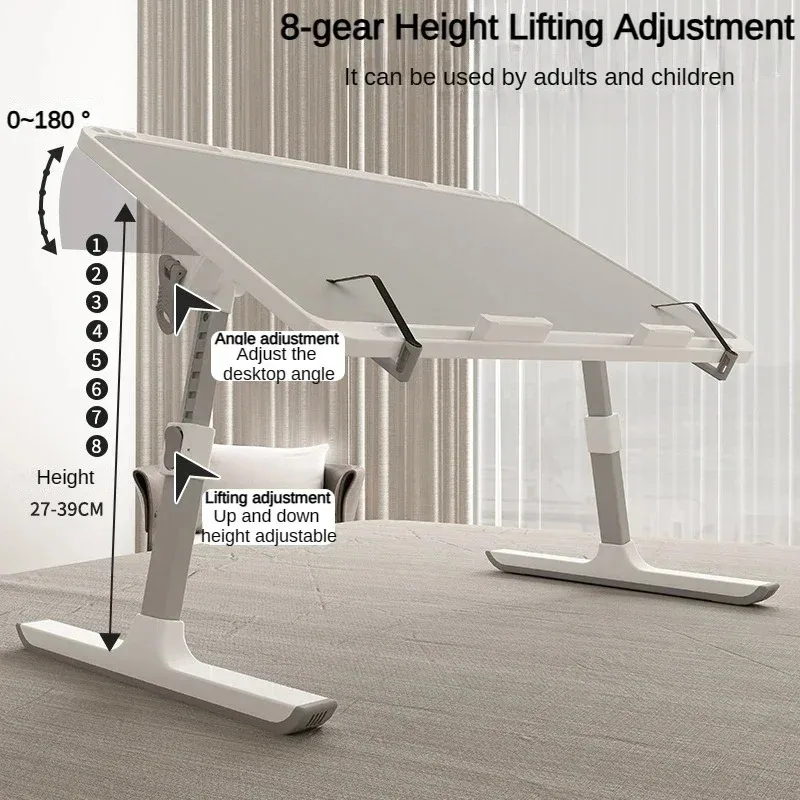 Foldable Lift Laptop Desk with Pen Holder, Gaming Desk with Radiator, Adjustable Reading Table, Bed Table for Breakfast Study