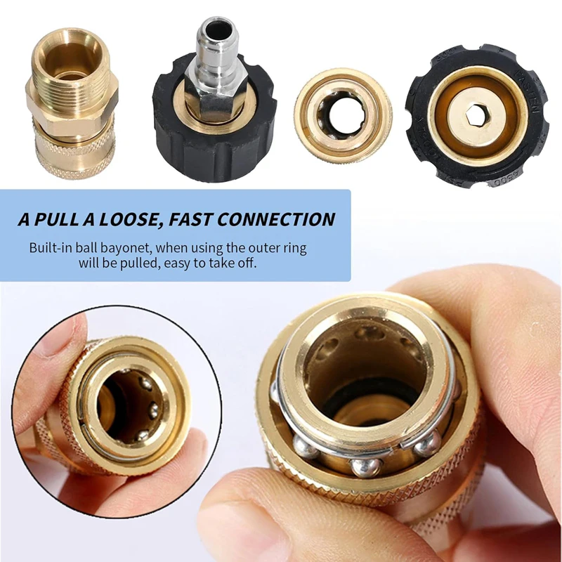 เครื่องซักผ้าความดันอะแดปเตอร์ชุด Couplers M22-14mm/15 มม.ถึง 1/4 Quick Connect หมุนอุปกรณ์เสริมสําหรับน้ําแรงดันสูงปืนท่อ