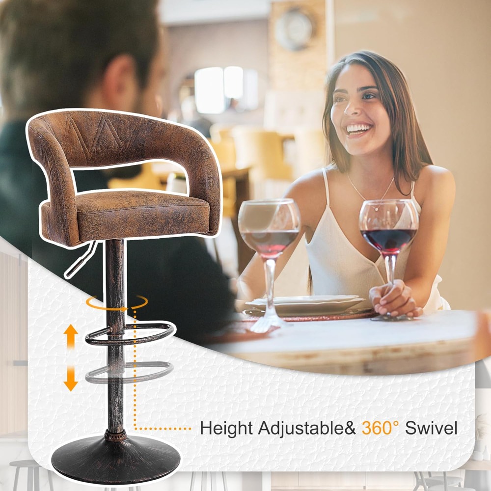 Bar Stools Set of 4 Adjustable Swivel Modern Pu Leather Barstools, Counter Bar Stools with Back and Arms, counter stools