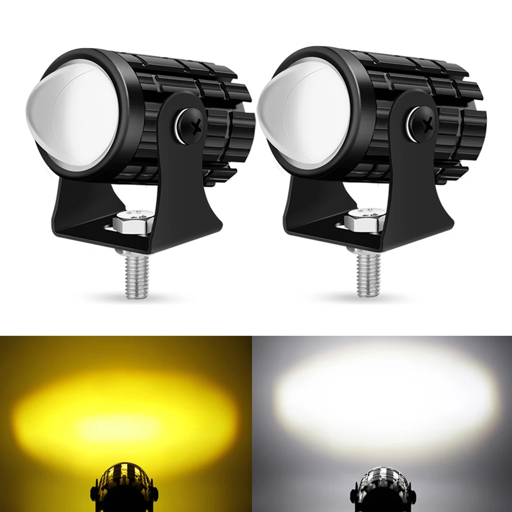 Dwukolorowa mała stalowa puszka 12-80 V wodoodporne reflektory motocyklowe LED, reflektory, światła drogowe i mijania