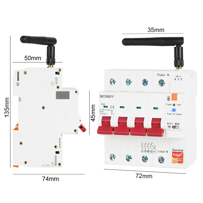 Tuya WiFi inteligente RS485 4P MCB disyuntor medidor prepago temporizador interruptor voltaje Protector de corriente Control de voz Alexa Google Alice