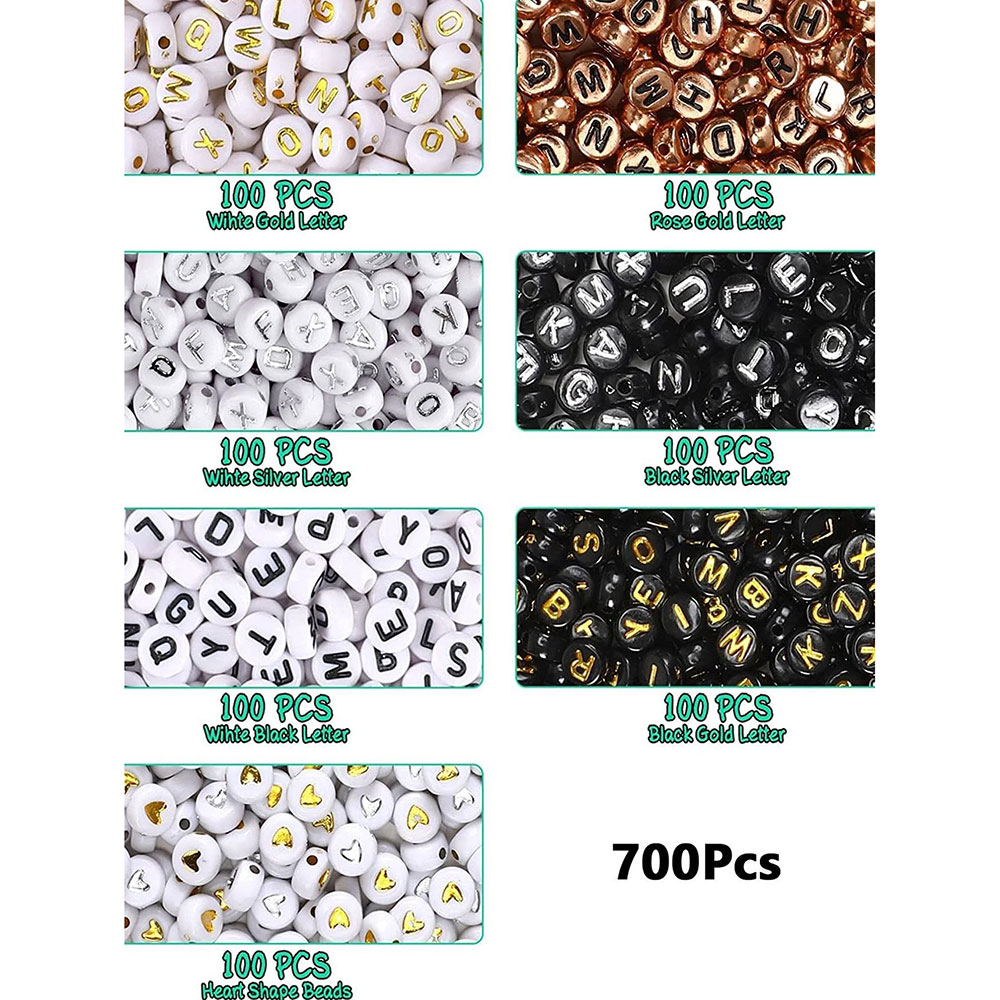 700pcs 7 색 라운드 편지 구슬 DIY 목걸이 팔찌 (7x4mm) 만들기 보석에 대 한 아크릴 알파벳 번호 구슬