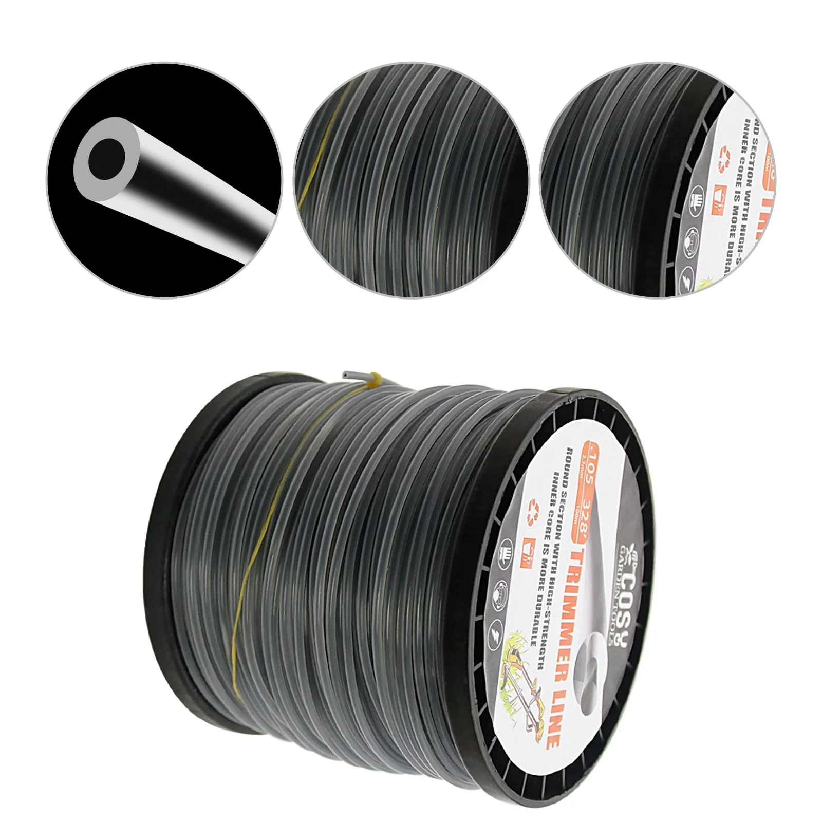 2.0/2.4/2.7/3.3/4.0mm×100M Pentagram Grass Cut Strimmer Line Round Star Graphite Filling Cord Wire String Lawn Mower Accessories